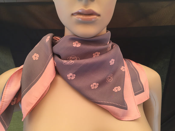 100% Silk Polyester Scarf Gray Pink