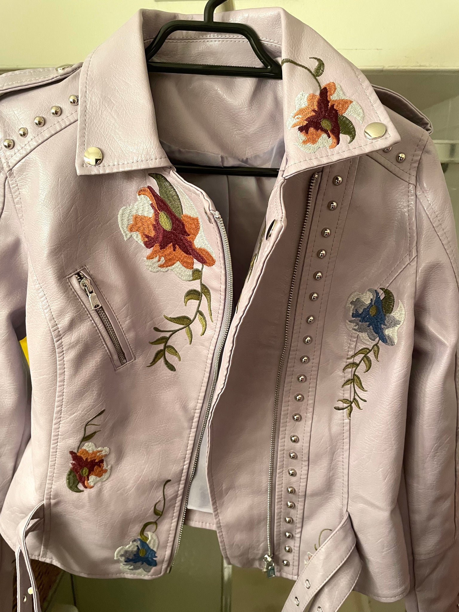 Flower Print Leather Jacket Light Purple – MERILOO