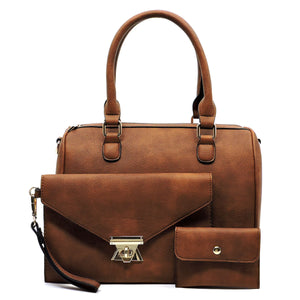Fashion 3-in-1 Boston Tote Bag Clutch & Wallet Set