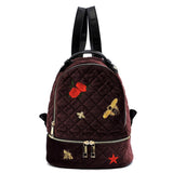 Embroidered Flower Bees Quilted Velvet Backpack