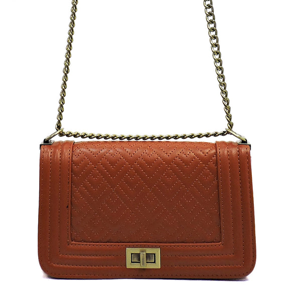 Quilted Box Crossbody Bag Brown
