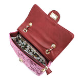 Quilted Velvet Embellished Classic Shoulder Bag
