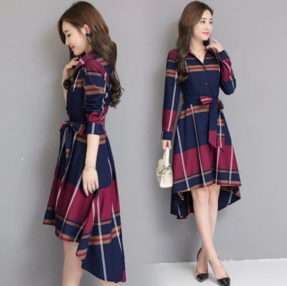 Holiday Dress Plaid Style Casual Red Blue