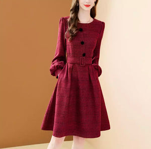 Vintage French Style A-Line Wool Dress