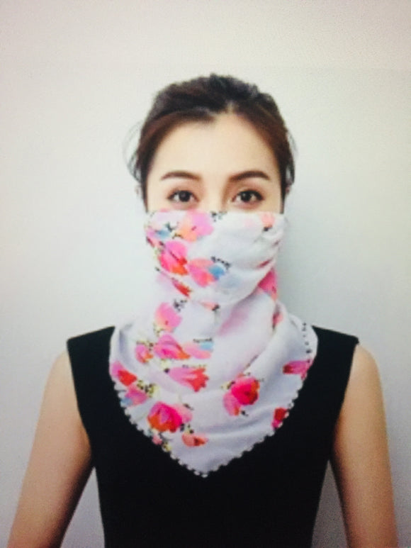 1 Fits All - Hot Pink White - Face Mask Scarf